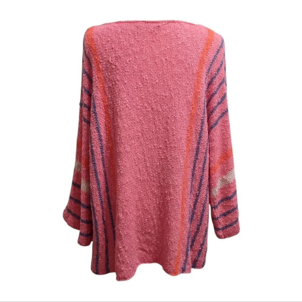 Pink Long Sweater Textured Women Open Weave Top 2XL